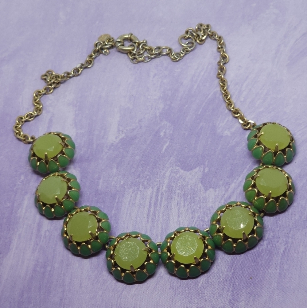 J Crew Lime Green Enamel Cupcake Style Statment Necklace - Picture 2 of 8